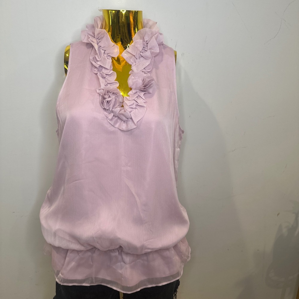 Whimsical Fairy Lavender Ruffle V-Neck Sleeveless Blouse Bubble Hem NWT LARGE